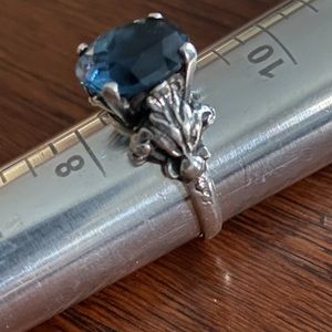 Exquisite CINI sterling silver Blue Topaz vintage ornate Ring~ size 8.75
